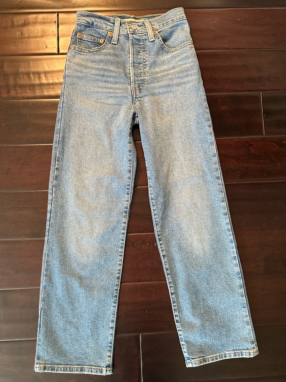 Levi’s Ribcage Straight Ankle Jeans W24 L27 High Rise Light Wash Button Fly